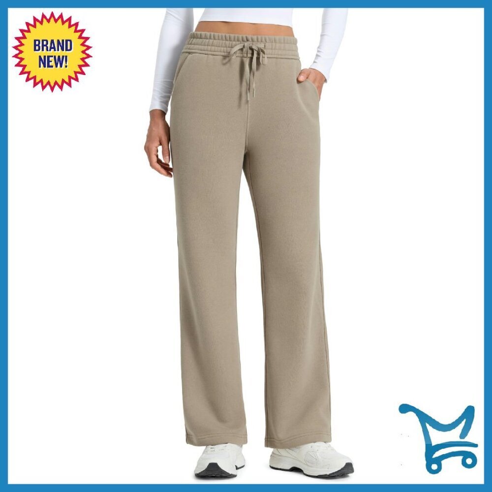 Fleece-Lined Sweatpants Women's Straight Leg Lounge Pants with Pockets